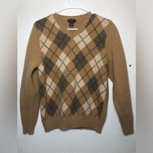 Harold Powell Men's V-Neck Argyle Sweater - Brown and Cream